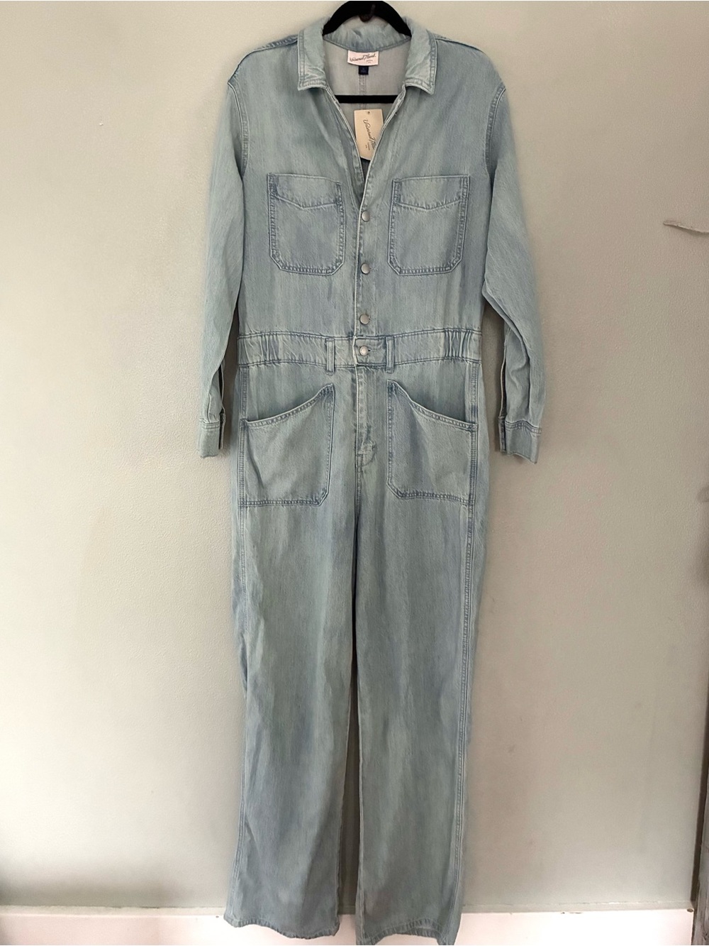 Universal Thread Chambray Utility Jumpsuit Light Wash Wide Leg Women’s 12